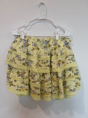 aerie Yellow Floral Tiered Lace Mini Skirt